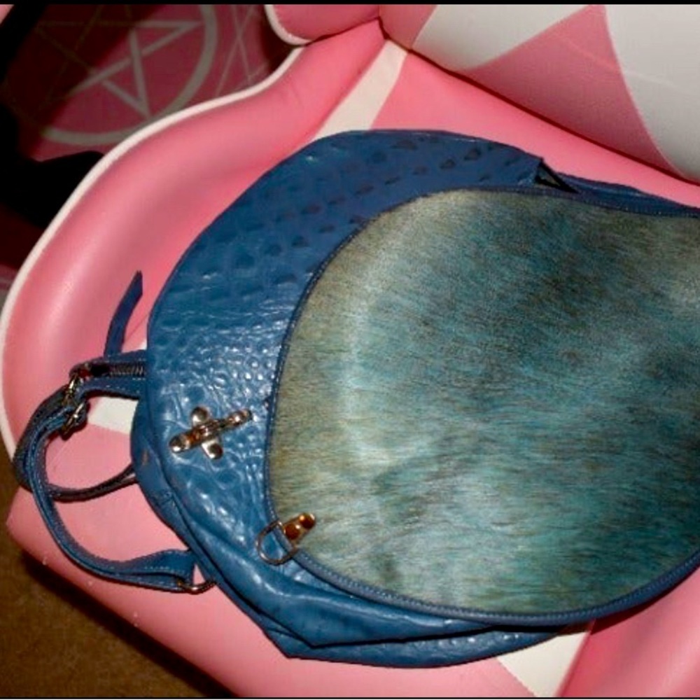 Mykonos blue leather purse